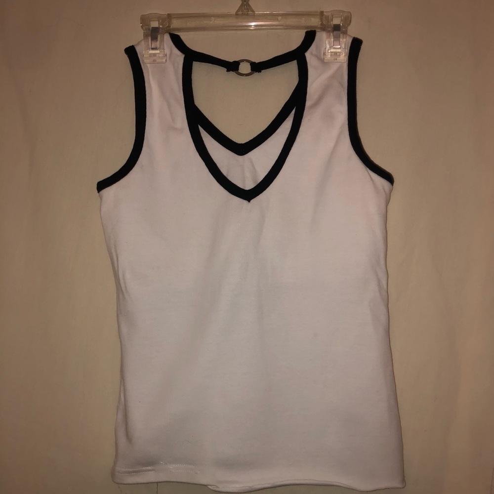 white and black lining tang top